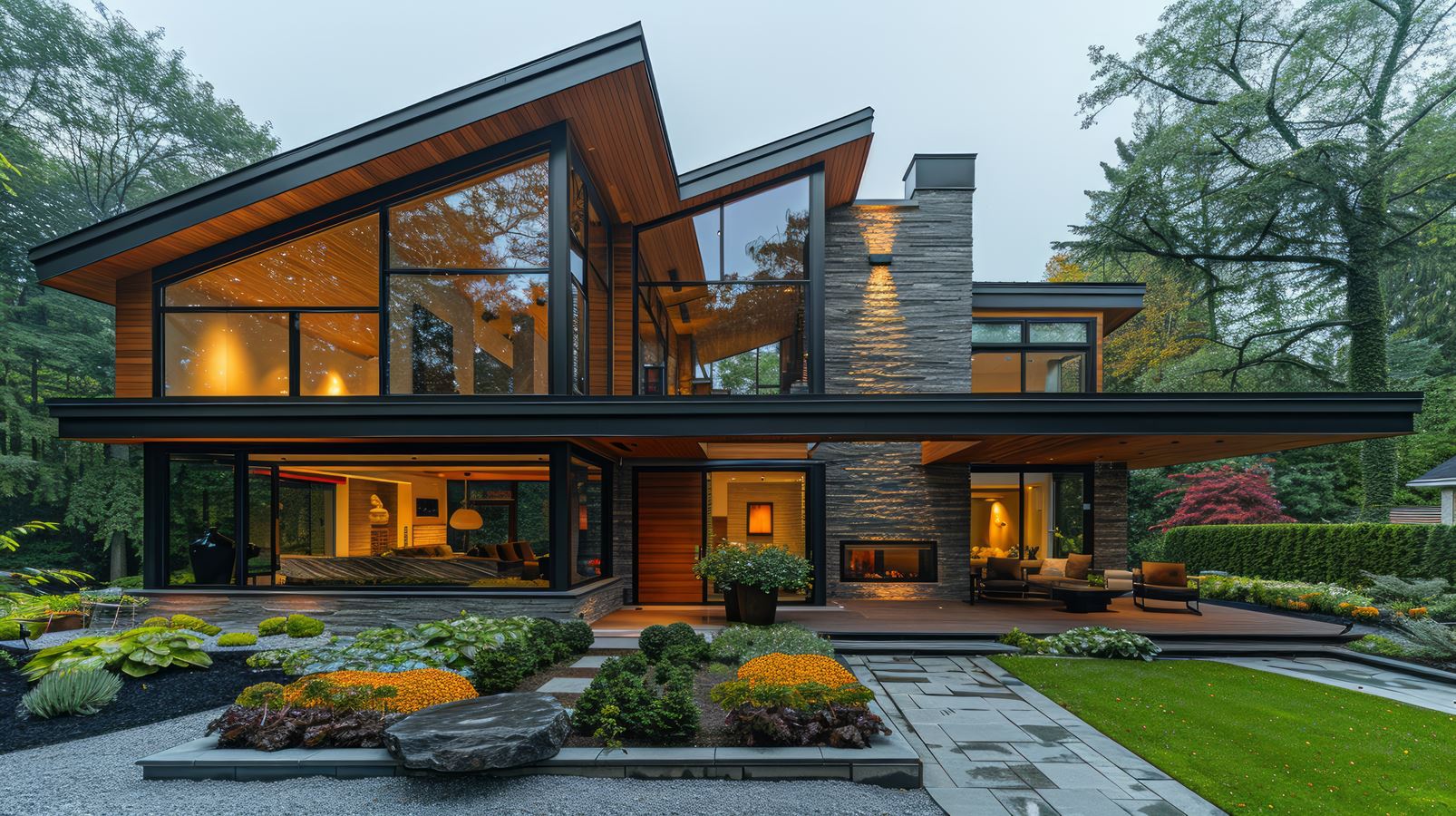 A large house with numerous windows, allowing ample natural light to flood the interior.